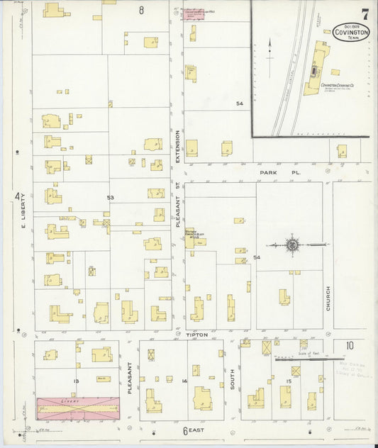 Sanborn Fire Insurance Map from Covington, Tipton County, Tennessee (1909), Sheet #0007 - Historic Sanborn Fire Insurance Map Print, vintage old map wall art, antique decor, genealogy gift, Tennessee Tennessee map