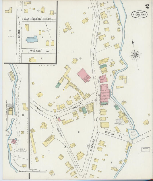 Sanborn Fire Insurance Map from Highland, Ulster County, New York (1895), Sheet #0002 - Historic Sanborn Fire Insurance Map Print, vintage old map wall art, antique decor, genealogy gift, New York New York map