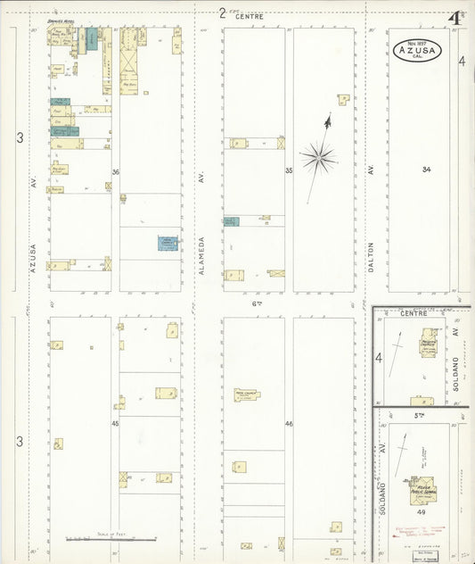 Sanborn Fire Insurance Map from Azusa, Los Angeles County, California (1897), Sheet #0004 - Historic Sanborn Fire Insurance Map Print, vintage old map wall art, antique decor, genealogy gift, California California map