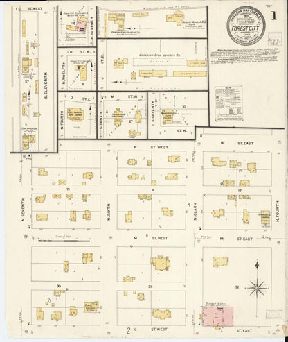 Sanborn Fire Insurance Map from Forest City, Winnebago County, Iowa (1907), Sheet #0001 - Historic Sanborn Fire Insurance Map Print