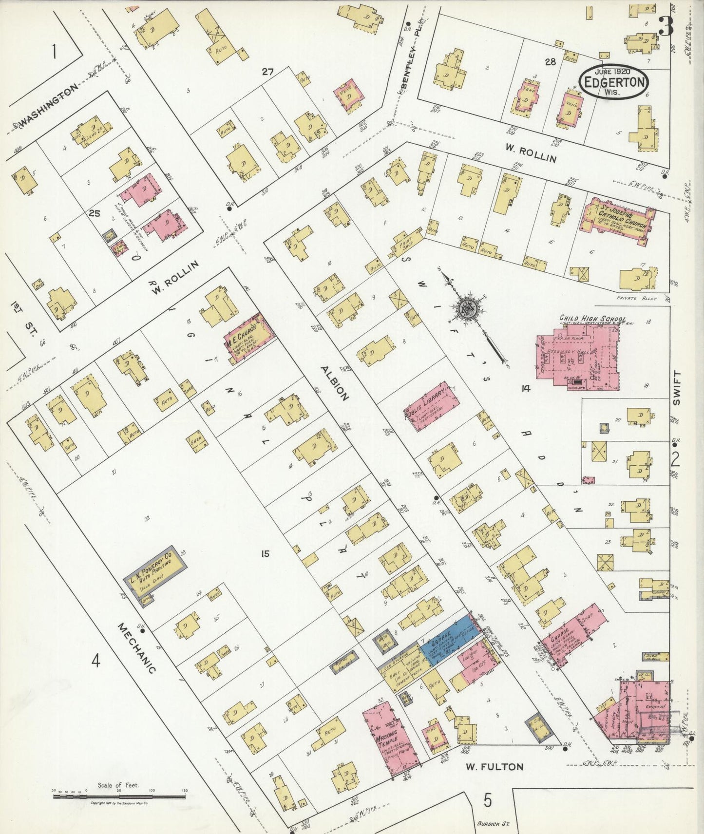 Sanborn Fire Insurance Map from Edgerton, Rock County, Wisconsin (1920), Sheet #0003 - Complete Map Set gallery image, historic Sanborn map, vintage wall art, Wisconsin Wisconsin