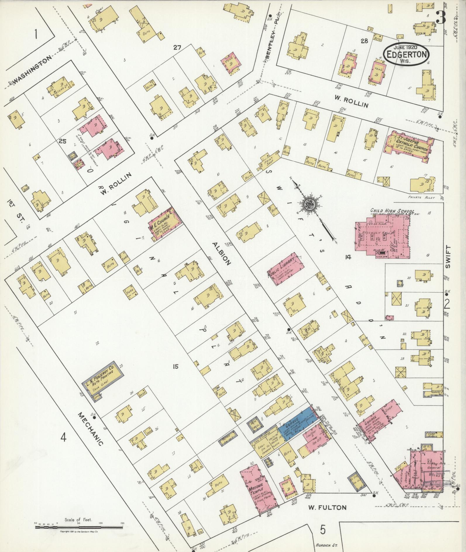 Sanborn Fire Insurance Map from Edgerton, Rock County, Wisconsin (1920), Sheet #0003 - Complete Map Set gallery image, historic Sanborn map, vintage wall art, Wisconsin Wisconsin