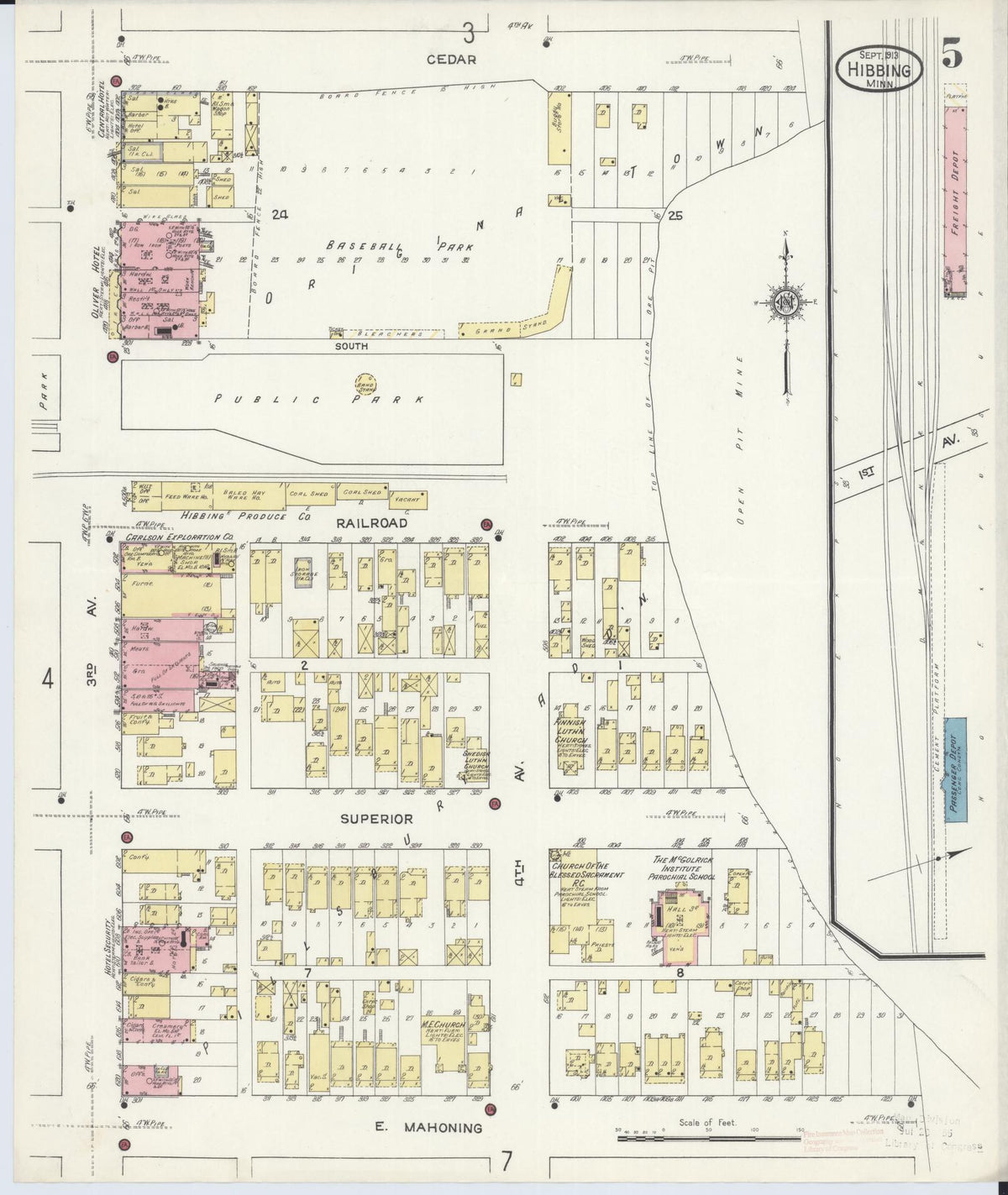 Sanborn Fire Insurance Map from Hibbing, Saint Louis County, Minnesota (1913), Sheet #0005 - Historic Sanborn Fire Insurance Map Print, vintage old map wall art, antique decor, genealogy gift, Minnesota Minnesota map