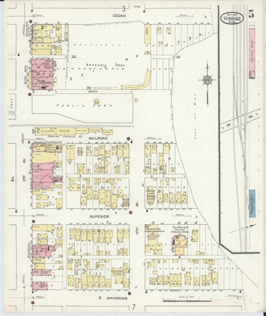 Sanborn Fire Insurance Map from Hibbing, Saint Louis County, Minnesota (1913), Sheet #0005 - Historic Sanborn Fire Insurance Map Print, vintage old map wall art, antique decor, genealogy gift, Minnesota Minnesota map