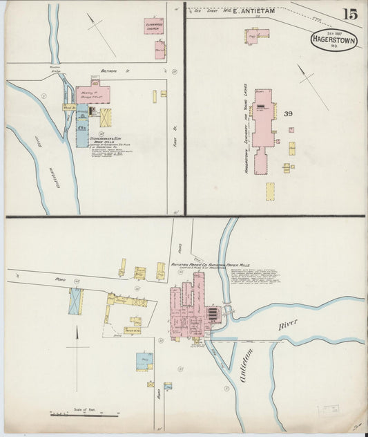 Sanborn Fire Insurance Map from Hagerstown, Washington County, Maryland (1887), Sheet #0015 - Historic Sanborn Fire Insurance Map Print, vintage old map wall art, antique decor, genealogy gift, Maryland Maryland map