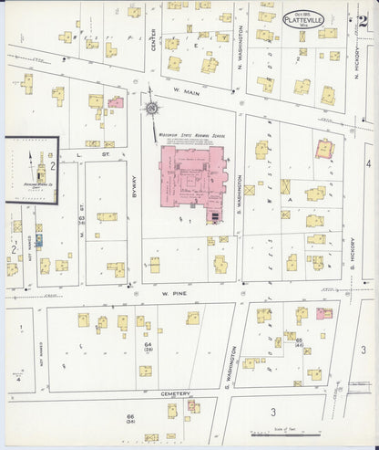 Sanborn Fire Insurance Map from Platteville, Grant County, Wisconsin (1915), Sheet #0002 - Historic Sanborn Fire Insurance Map Print, vintage old map wall art, antique decor, genealogy gift, Wisconsin Wisconsin map
