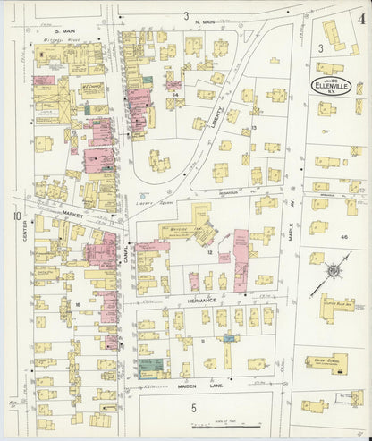 Sanborn Fire Insurance Map from Ellenville, Ulster County, New York (1910), Sheet #0004 - Historic Sanborn Fire Insurance Map Print, vintage old map wall art, antique decor, genealogy gift, New York New York map