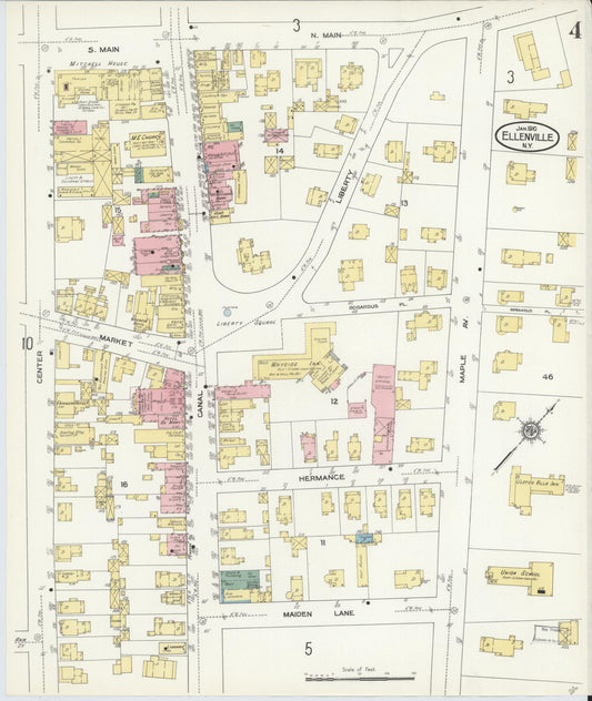 Sanborn Fire Insurance Map from Ellenville, Ulster County, New York (1910), Sheet #0004 - Historic Sanborn Fire Insurance Map Print, vintage old map wall art, antique decor, genealogy gift, New York New York map