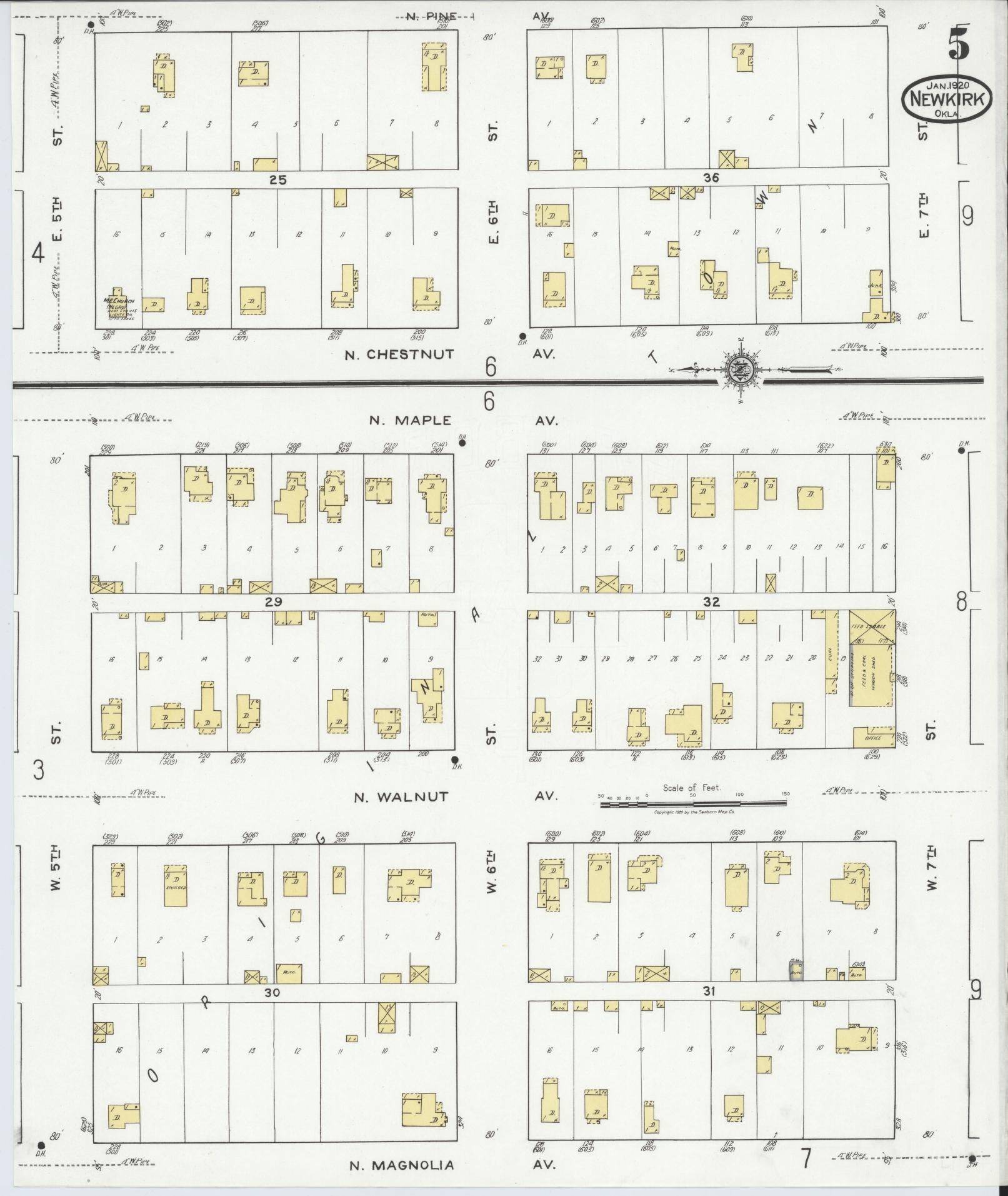 Sanborn Fire Insurance Map from Newkirk, Kay County, Oklahoma (1920), Sheet #0005 - Complete Map Set gallery image, historic Sanborn map, vintage wall art, Oklahoma Oklahoma