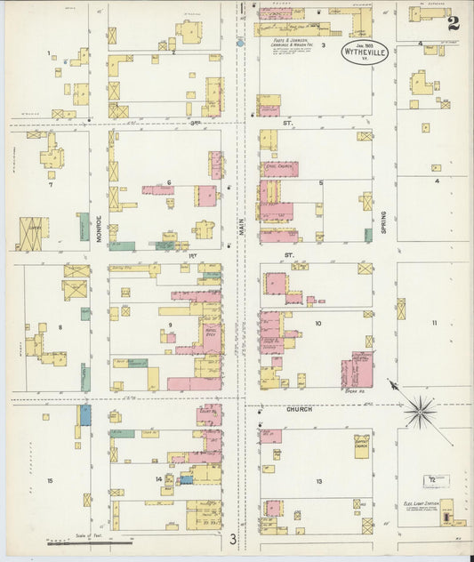 Sanborn Fire Insurance Map from Wytheville, Wythe County, Virginia (1903), Sheet #0002 - Historic Sanborn Fire Insurance Map Print, vintage old map wall art, antique decor, genealogy gift, Virginia Virginia map