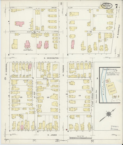 Sanborn Fire Insurance Map from Rome, Oneida County, New York (1914), Sheet #0007 - Historic Sanborn Fire Insurance Map Print, vintage old map wall art, antique decor, genealogy gift, New York New York map