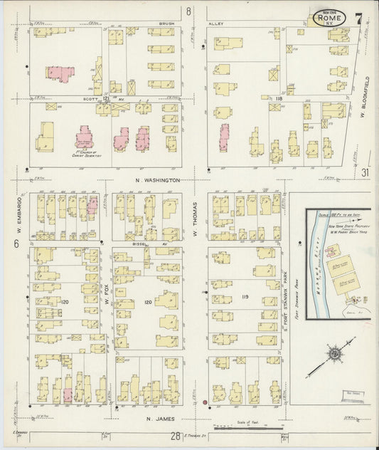 Sanborn Fire Insurance Map from Rome, Oneida County, New York (1914), Sheet #0007 - Historic Sanborn Fire Insurance Map Print, vintage old map wall art, antique decor, genealogy gift, New York New York map