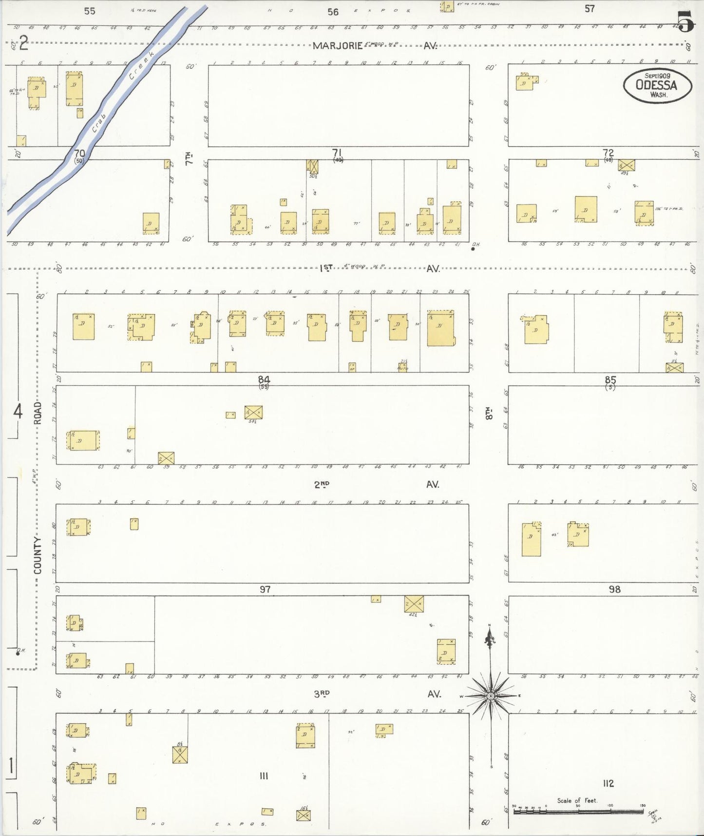 Sanborn Fire Insurance Map from Odessa, Lincoln County, Washington (1909), Sheet #0005 - Complete Map Set gallery image, historic Sanborn map, vintage wall art, Washington Washington
