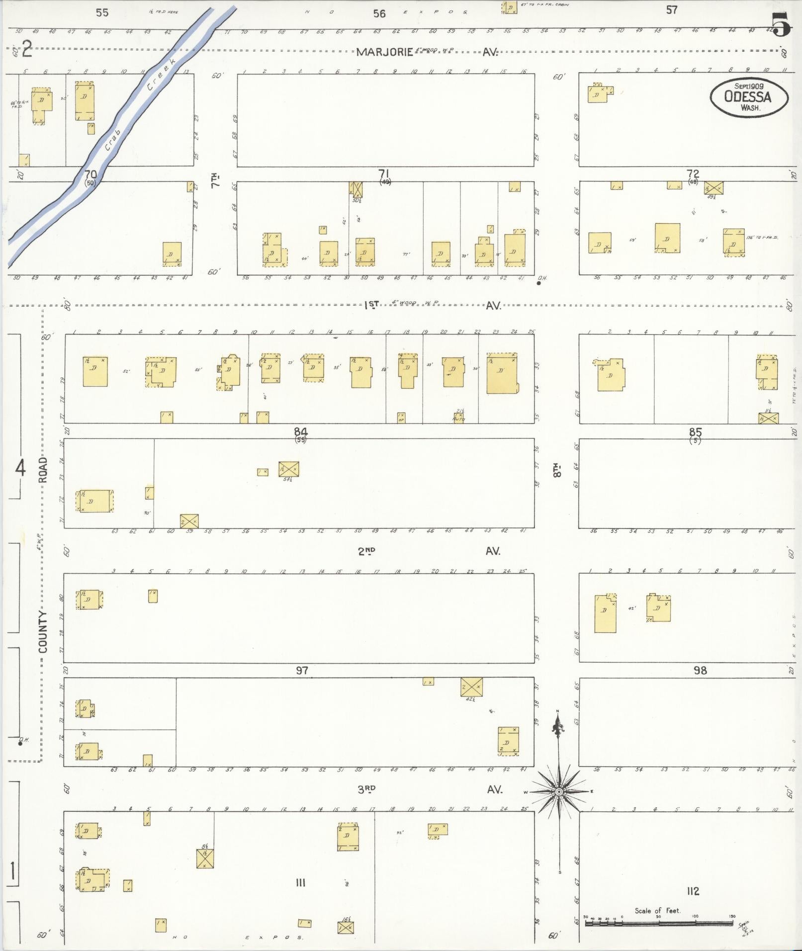 Sanborn Fire Insurance Map from Odessa, Lincoln County, Washington (1909), Sheet #0005 - Complete Map Set gallery image, historic Sanborn map, vintage wall art, Washington Washington