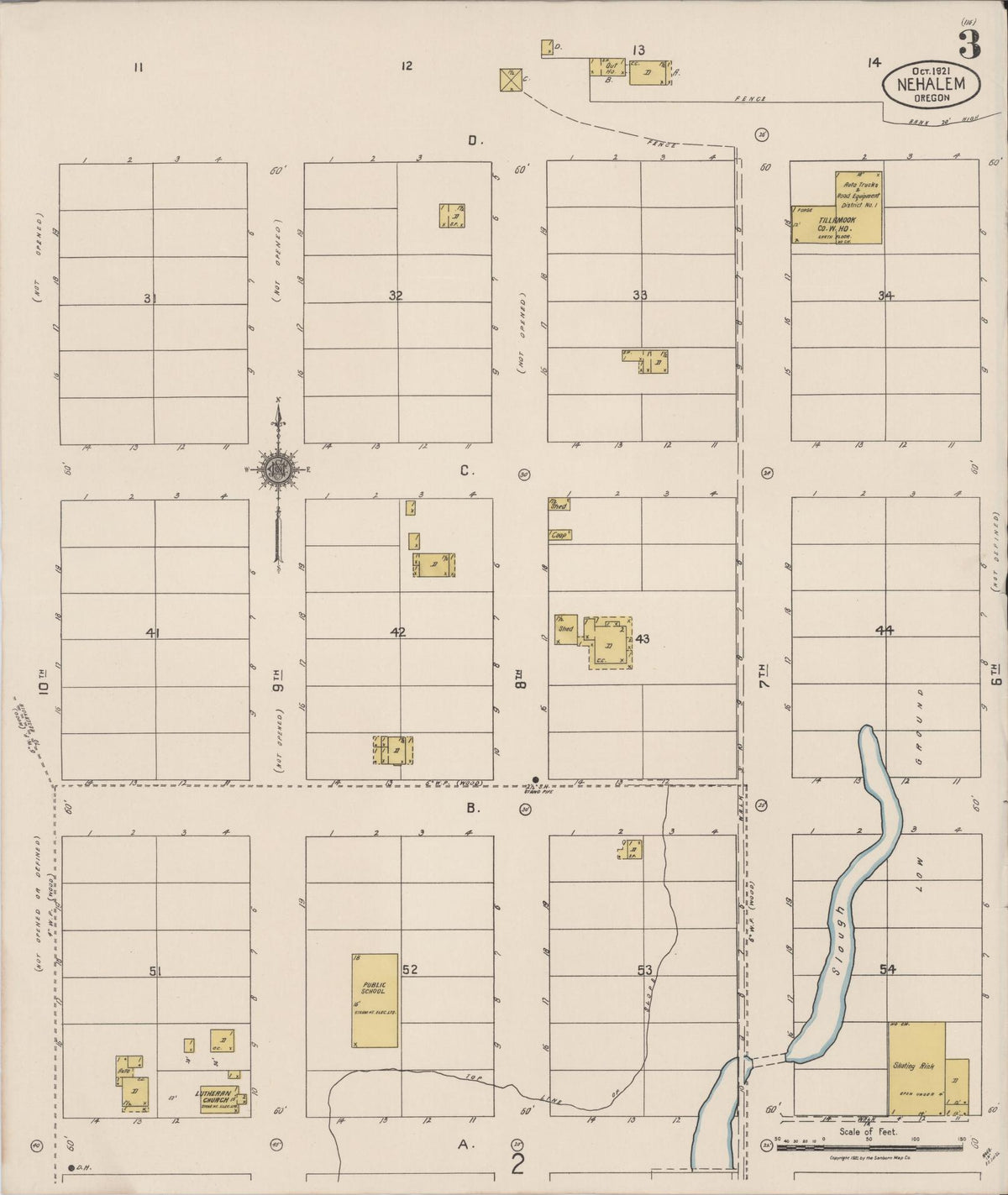 Sanborn Fire Insurance Map from Nehalem, Tillamook County, Oregon (1921), Sheet #0003 - Historic Sanborn Fire Insurance Map Print, vintage old map wall art, antique decor, genealogy gift, Oregon Oregon map