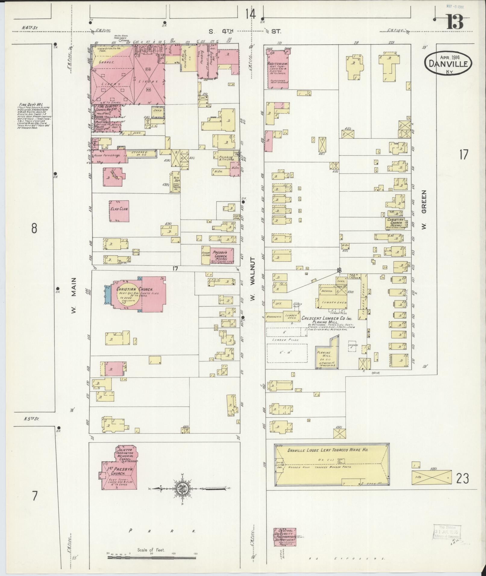 Sanborn Fire Insurance Map from Danville, Boyle County, Kentucky (1914), Sheet #0013 - Complete Map Set gallery image, historic Sanborn map, vintage wall art, Kentucky Kentucky