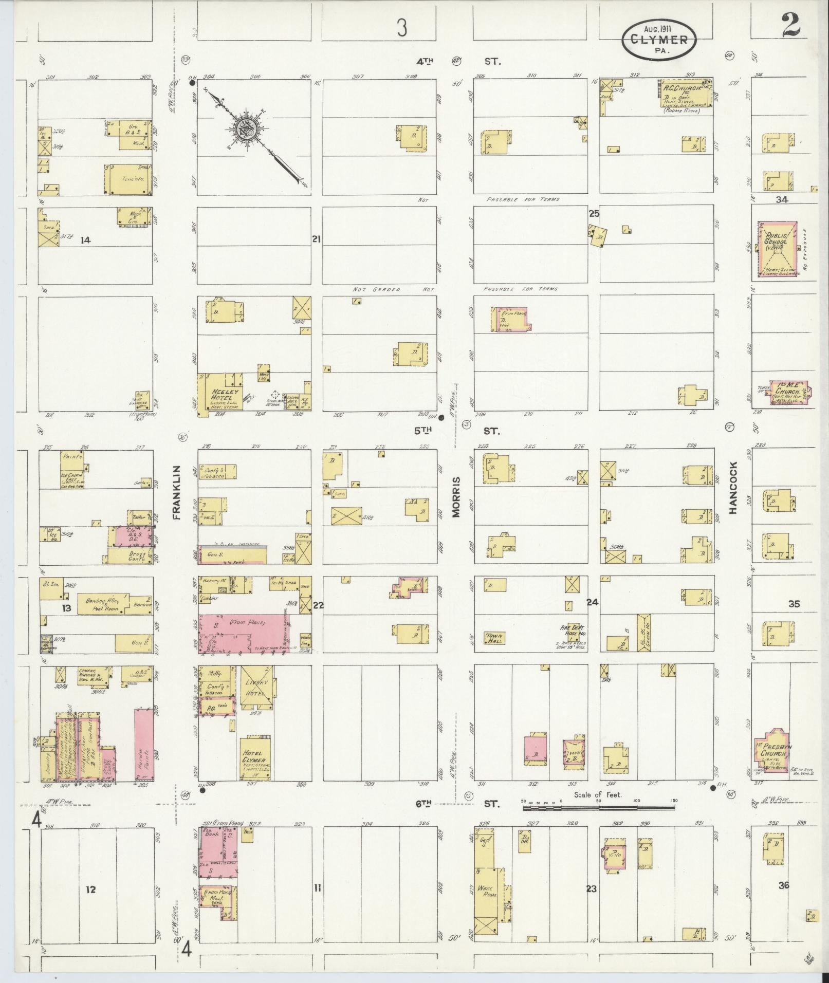 Sanborn Fire Insurance Map from Clymer, Indiana County, Pennsylvania (1911), Sheet #0002 - Historic Sanborn Fire Insurance Map Print, vintage old map wall art, antique decor, genealogy gift, Pennsylvania Pennsylvania map