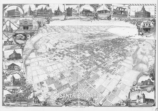 Santa Barbara, California 1898. (1898) – Historic Bird’s-Eye View Panorama Print