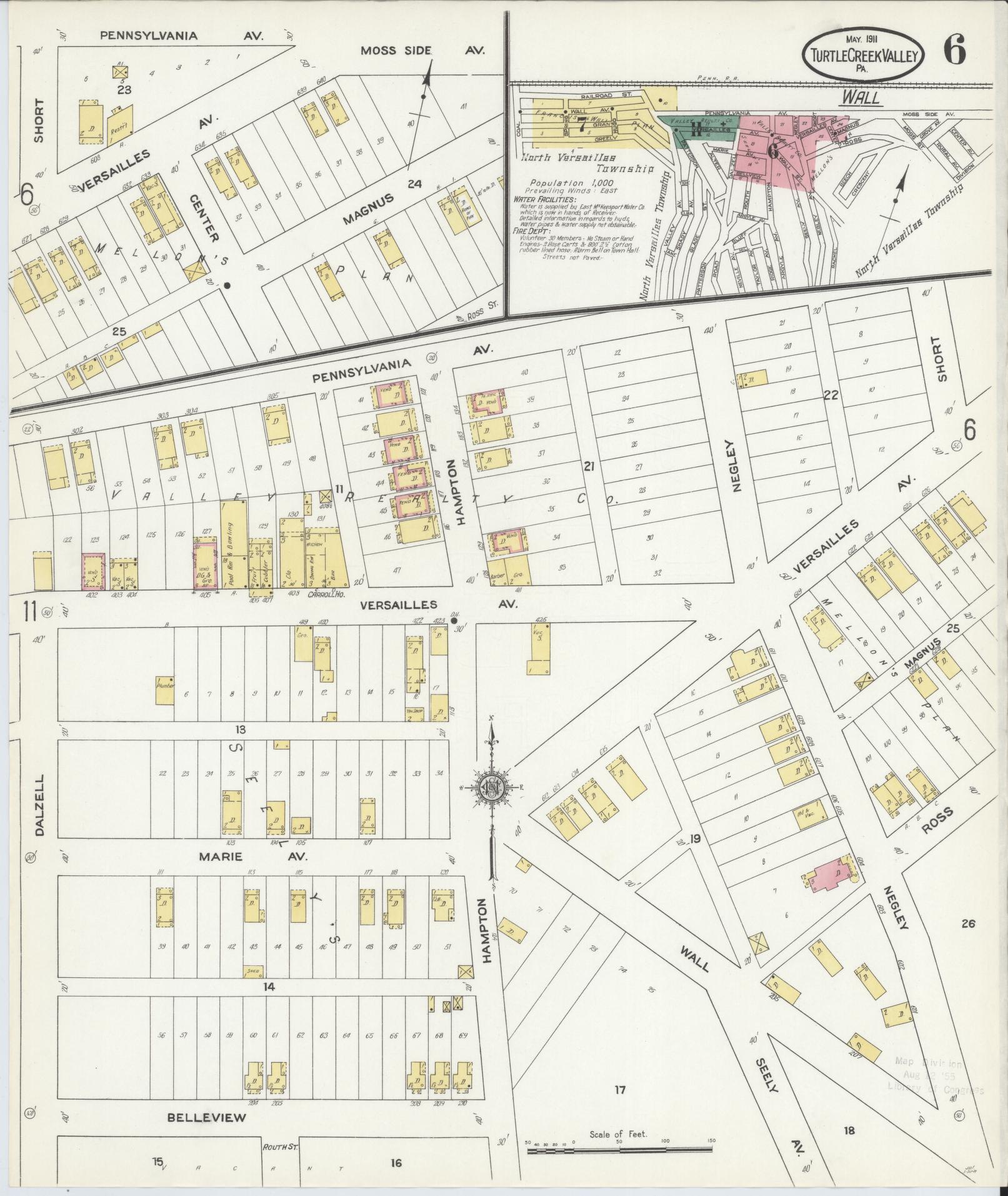 Sanborn Fire Insurance Map from Turtle Creek Valley, Allegheny County, Pennsylvania (1911), Sheet #0006 - Historic Sanborn Fire Insurance Map Print, vintage old map wall art, antique decor, genealogy gift, Pennsylvania Pennsylvania map