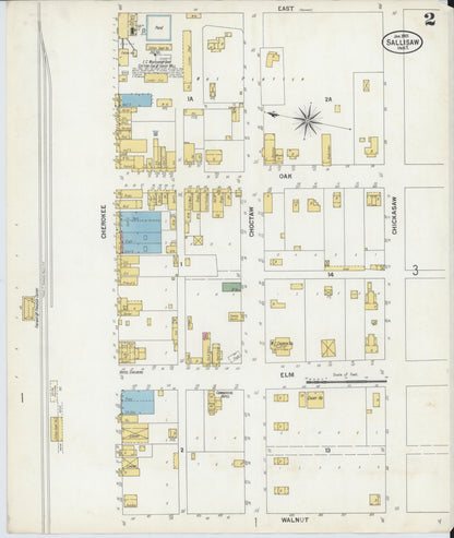 Sanborn Fire Insurance Map from Sallisaw, Sequoyah County, Oklahoma (1901), Sheet #0002 - Complete Map Set gallery image, historic Sanborn map, vintage wall art, Oklahoma Oklahoma