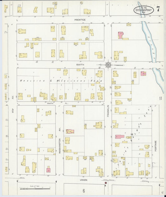 Sanborn Fire Insurance Map from Stevens Point, Portage County, Wisconsin (1912), Sheet #0007 - Historic Sanborn Fire Insurance Map Print, vintage old map wall art, antique decor, genealogy gift, Wisconsin Wisconsin map