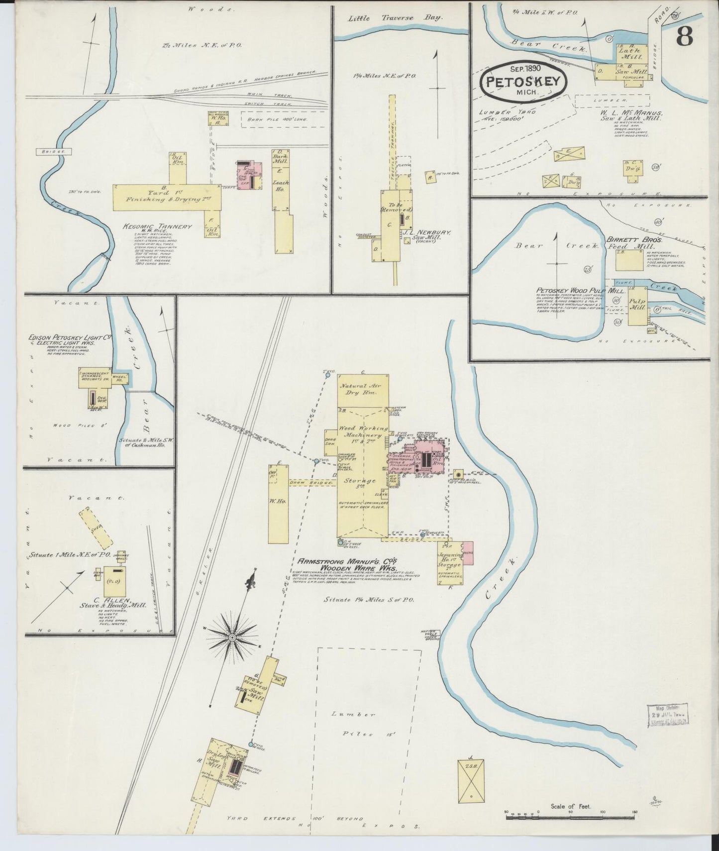 Sanborn Fire Insurance Map from Petoskey, Emmet County, Michigan (1890), Sheet #0008 - Complete Map Set gallery image, historic Sanborn map, vintage wall art, Michigan Michigan
