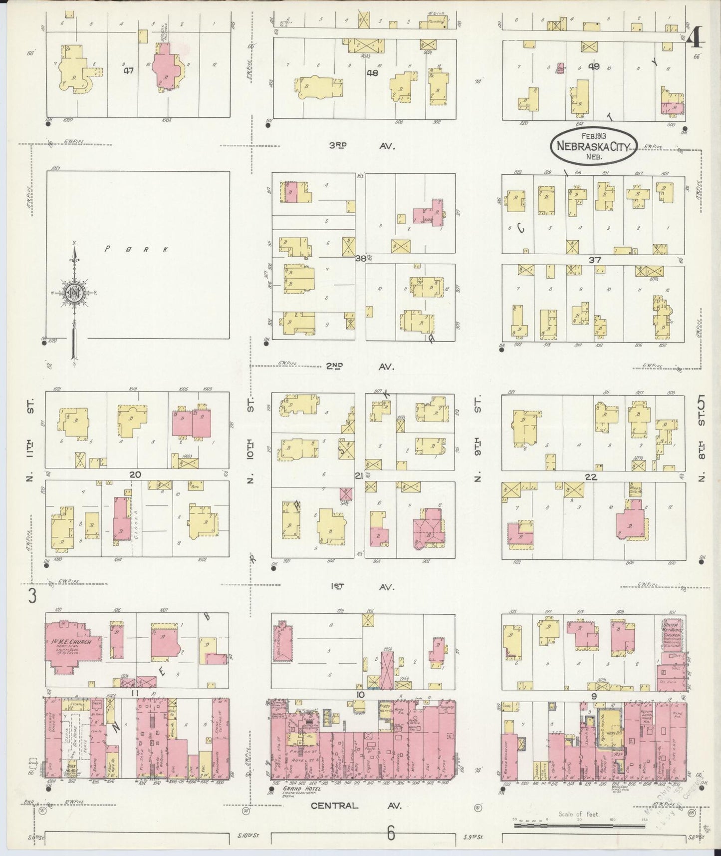 Sanborn Fire Insurance Map from Nebraska City, Otoe County, Nebraska (1913), Sheet #0004 - Historic Sanborn Fire Insurance Map Print, vintage old map wall art, antique decor, genealogy gift, Nebraska Nebraska map