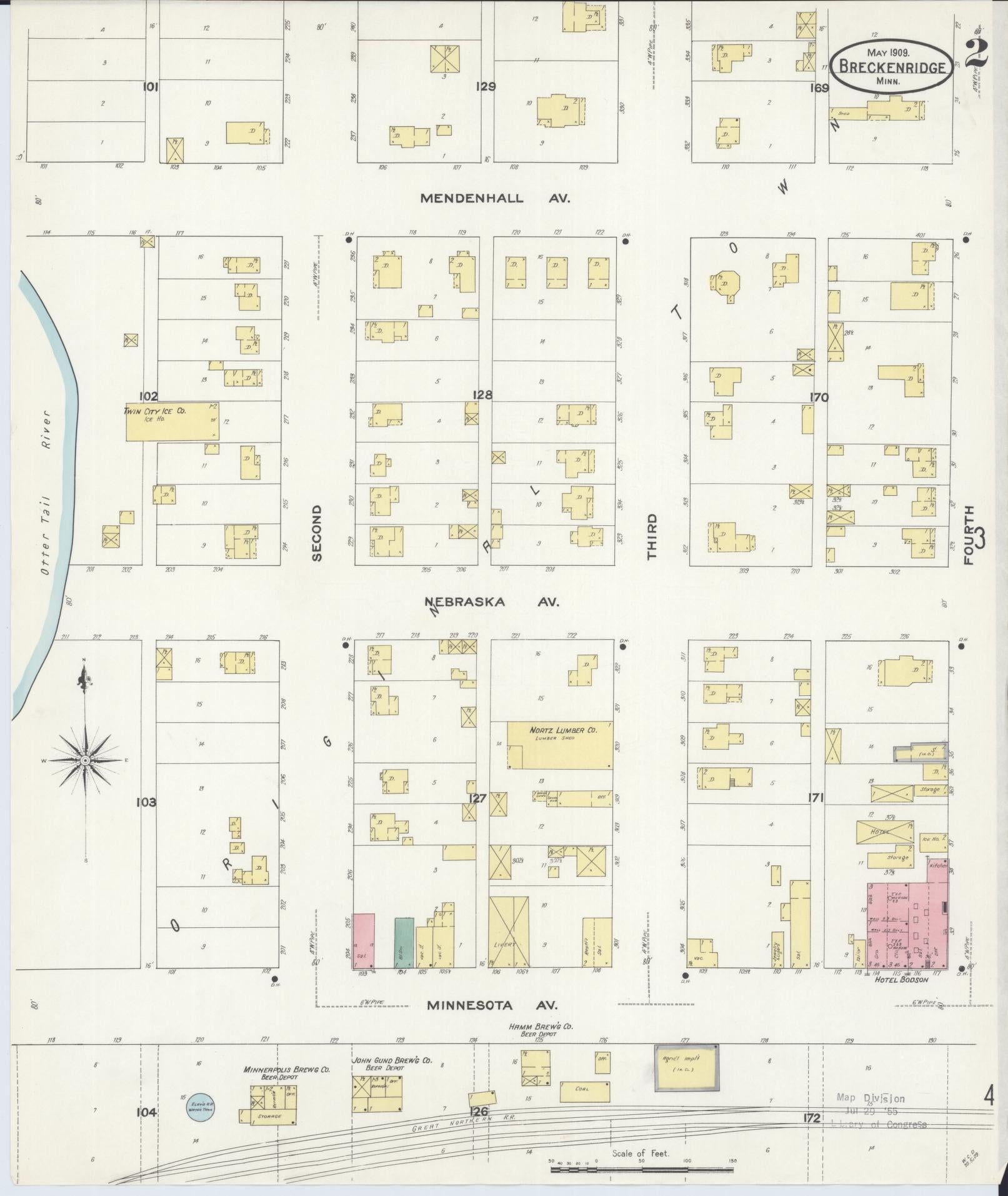 Sanborn Fire Insurance Map from Breckenridge, Wilkin County, Minnesota (1909), Sheet #0002 - Complete Map Set gallery image, historic Sanborn map, vintage wall art, Minnesota Minnesota