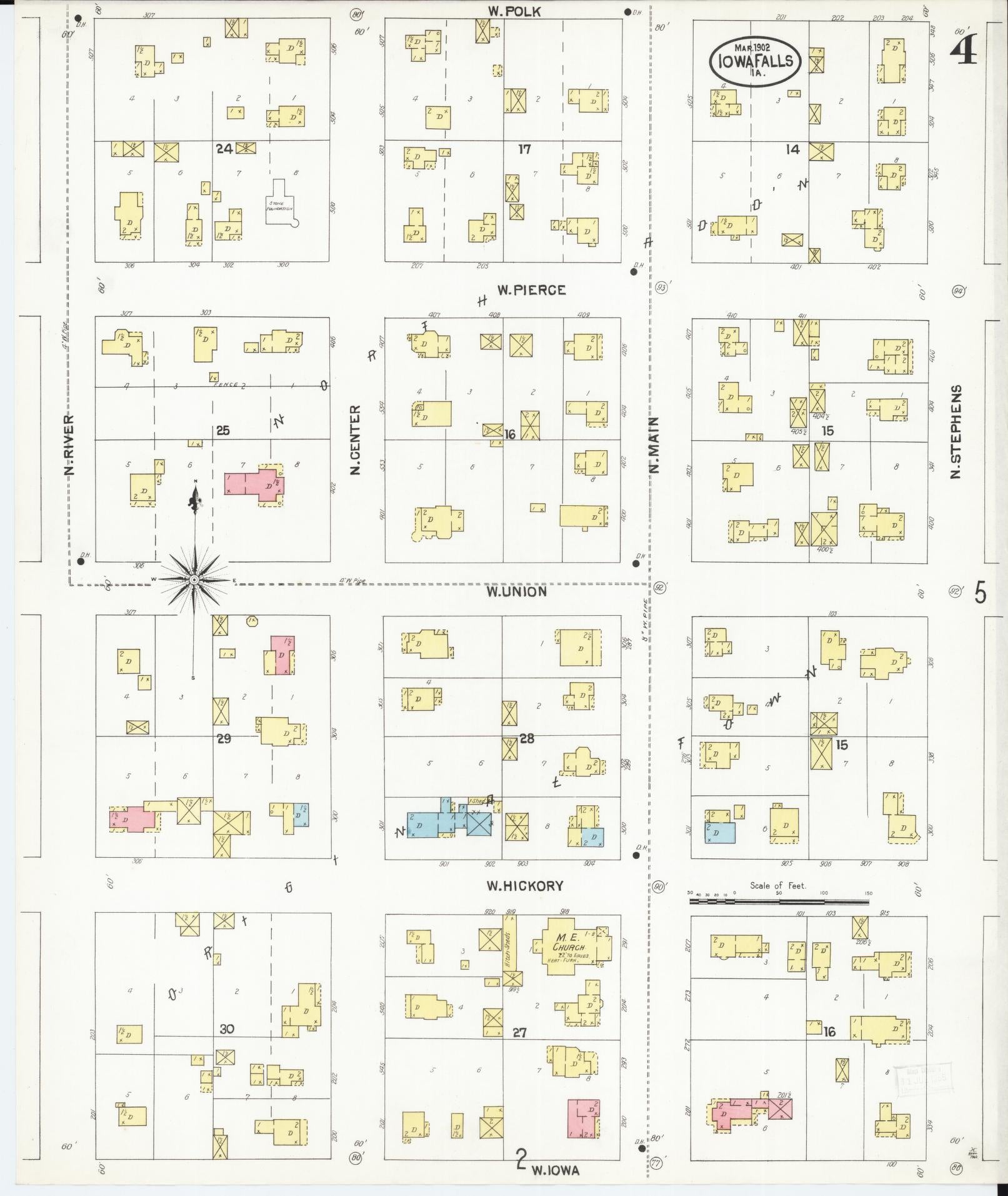 Sanborn Fire Insurance Map from Iowa Falls, Hardin County, Iowa (1902), Sheet #0004 - Historic Sanborn Fire Insurance Map Print, vintage old map wall art