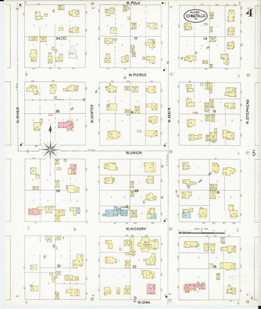 Sanborn Fire Insurance Map from Iowa Falls, Hardin County, Iowa (1902), Sheet #0004 - Historic Sanborn Fire Insurance Map Print, vintage old map wall art