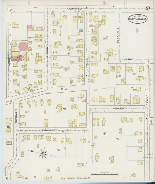 Sanborn Fire Insurance Map from Hornell, Steuben County, New York (1893), Sheet #0009 - Historic Sanborn Fire Insurance Map Print, vintage old map wall art, antique decor, genealogy gift, New York New York map