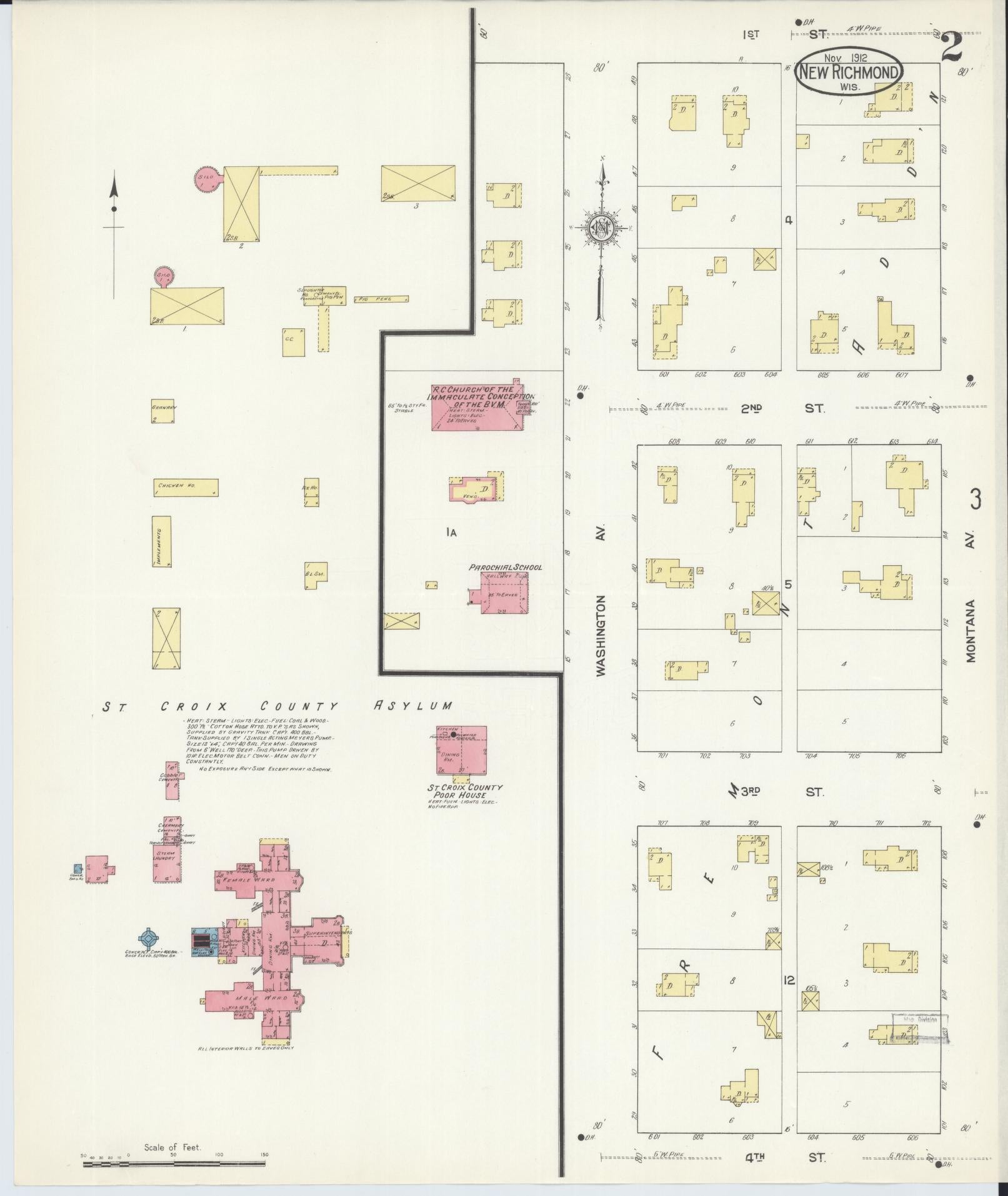Sanborn Fire Insurance Map from New Richmond, St. Croix County, Wisconsin (1912), Sheet #0002 - Complete Map Set gallery image, historic Sanborn map, vintage wall art, Wisconsin Wisconsin