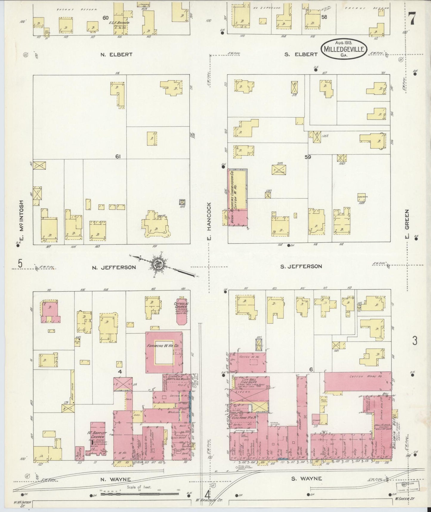Sanborn Fire Insurance Map from Milledgeville, Baldwin County, Georgia (1913), Sheet #0007 - Complete Map Set gallery image, historic Sanborn map, vintage wall art, Georgia Georgia