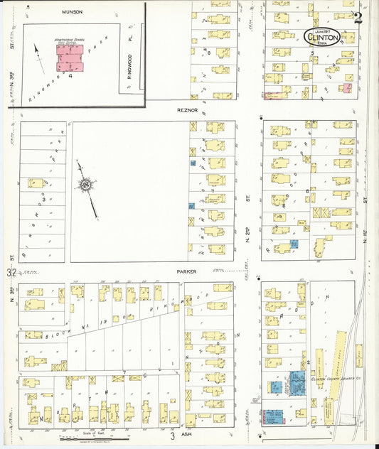 Sanborn Fire Insurance Map from Clinton, Clinton County, Iowa (1917), Sheet #0002 - Historic Sanborn Fire Insurance Map Print, vintage old map wall art