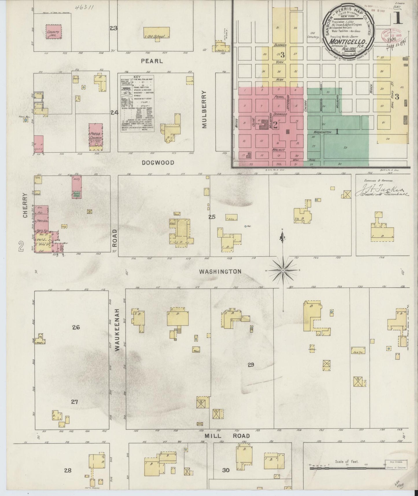 Sanborn Fire Insurance Map from Monticello, Jefferson County, Florida (1895), Sheet #0001 - Complete Map Set gallery image, historic Sanborn map, vintage wall art, Florida Florida