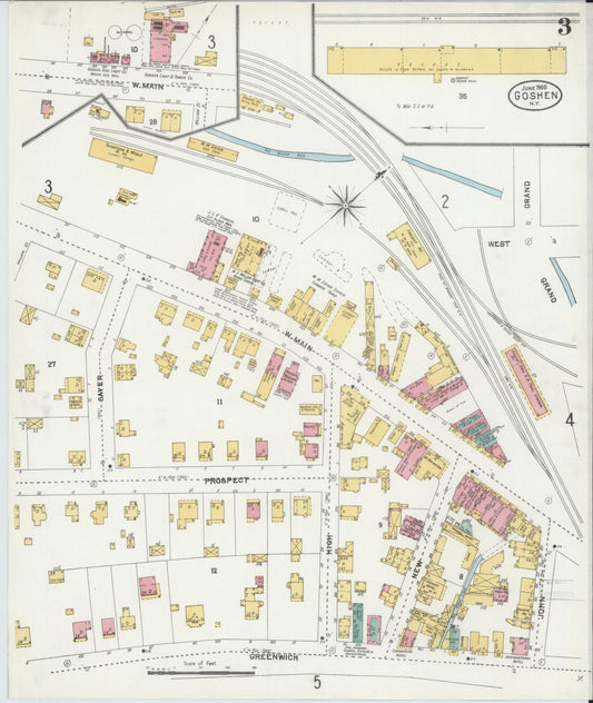 Sanborn Fire Insurance Map from Goshen, Orange County, New York (1905), Sheet #0003 - Historic Sanborn Fire Insurance Map Print, vintage old map wall art, antique decor, genealogy gift, New York New York map