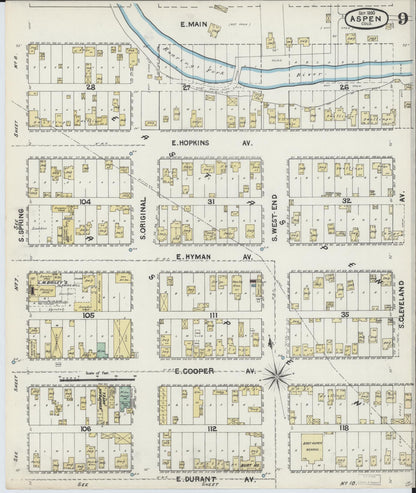Sanborn Fire Insurance Map from Aspen, Pitkin County, Colorado (1890), Sheet #0009 - Complete Map Set gallery image, historic Sanborn map, vintage wall art, Colorado Colorado