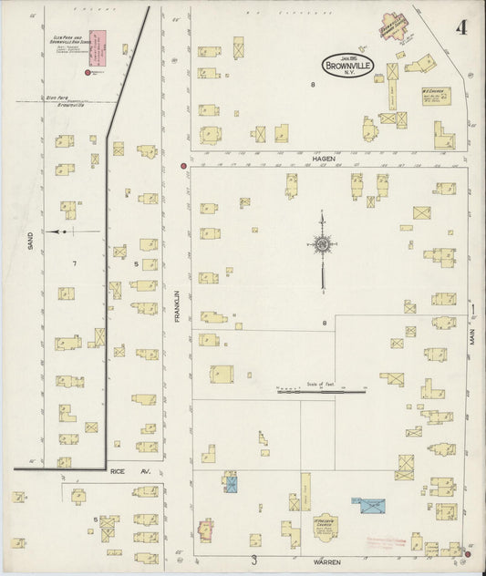 Sanborn Fire Insurance Map from Brownville, Jefferson County, New York (1915), Sheet #0004 - Historic Sanborn Fire Insurance Map Print, vintage old map wall art, antique decor, genealogy gift, New York New York map