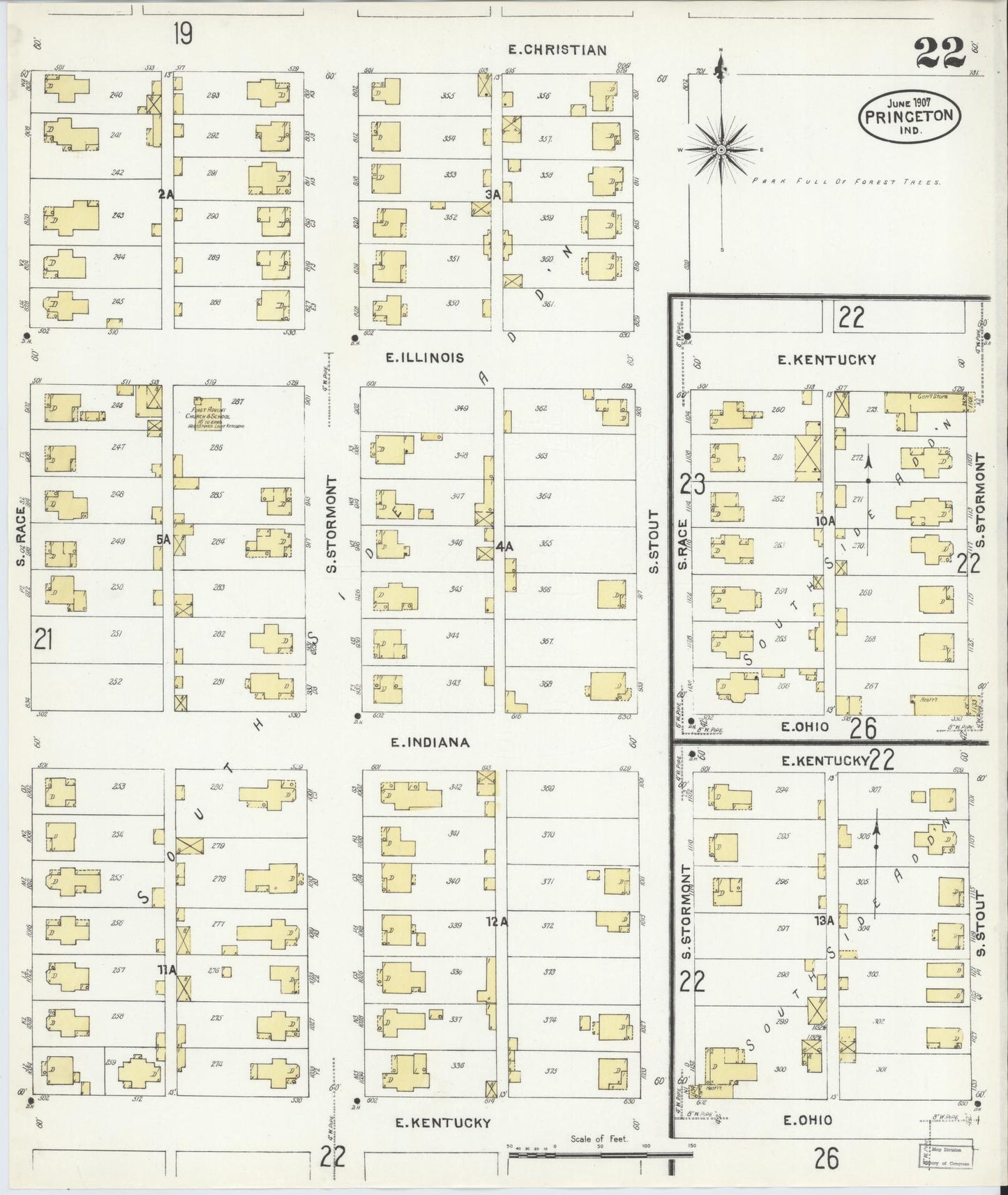 Sanborn Fire Insurance Map from Princeton, Gibson County, Indiana (1907), Sheet #0022 - Complete Map Set gallery image, historic Sanborn map, vintage wall art, Indiana Indiana