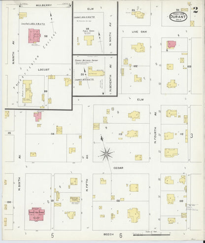 Sanborn Fire Insurance Map from Durant, Bryan County, Oklahoma (1908), Sheet #0002 - Complete Map Set gallery image, historic Sanborn map, vintage wall art, Oklahoma Oklahoma