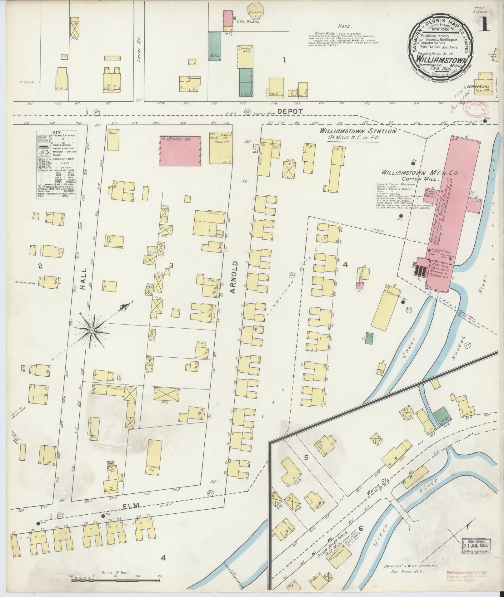 Sanborn Fire Insurance Map from Williamstown, Berkshire County, Massachusetts (1895), Sheet #0001 - Historic Sanborn Fire Insurance Map Print, vintage old map wall art, antique decor, genealogy gift, Massachusetts Massachusetts map