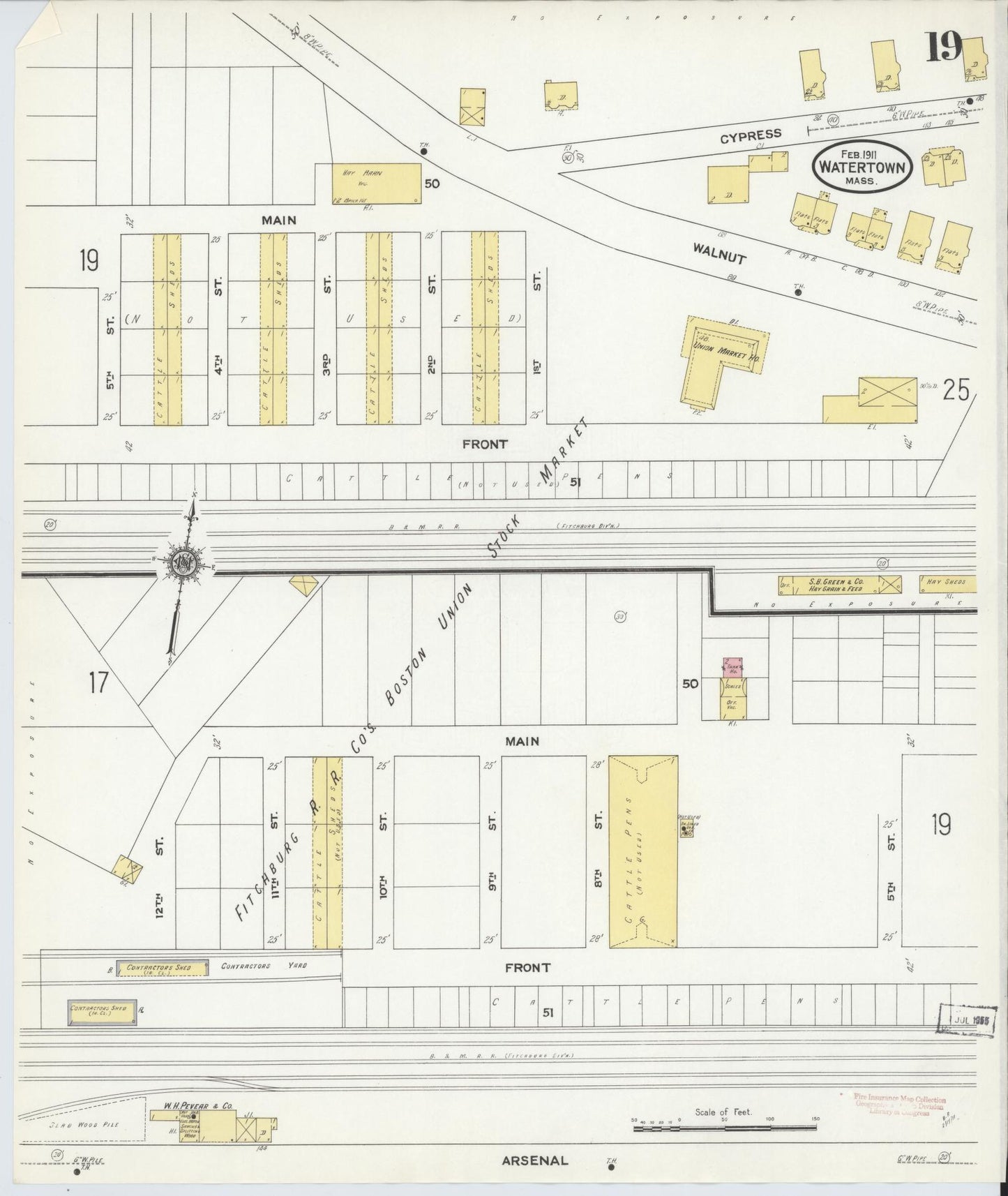Sanborn Fire Insurance Map from Watertown, Middlesex County, Massachusetts (1911), Sheet #0019 - Complete Map Set gallery image, historic Sanborn map, vintage wall art, Massachusetts Massachusetts