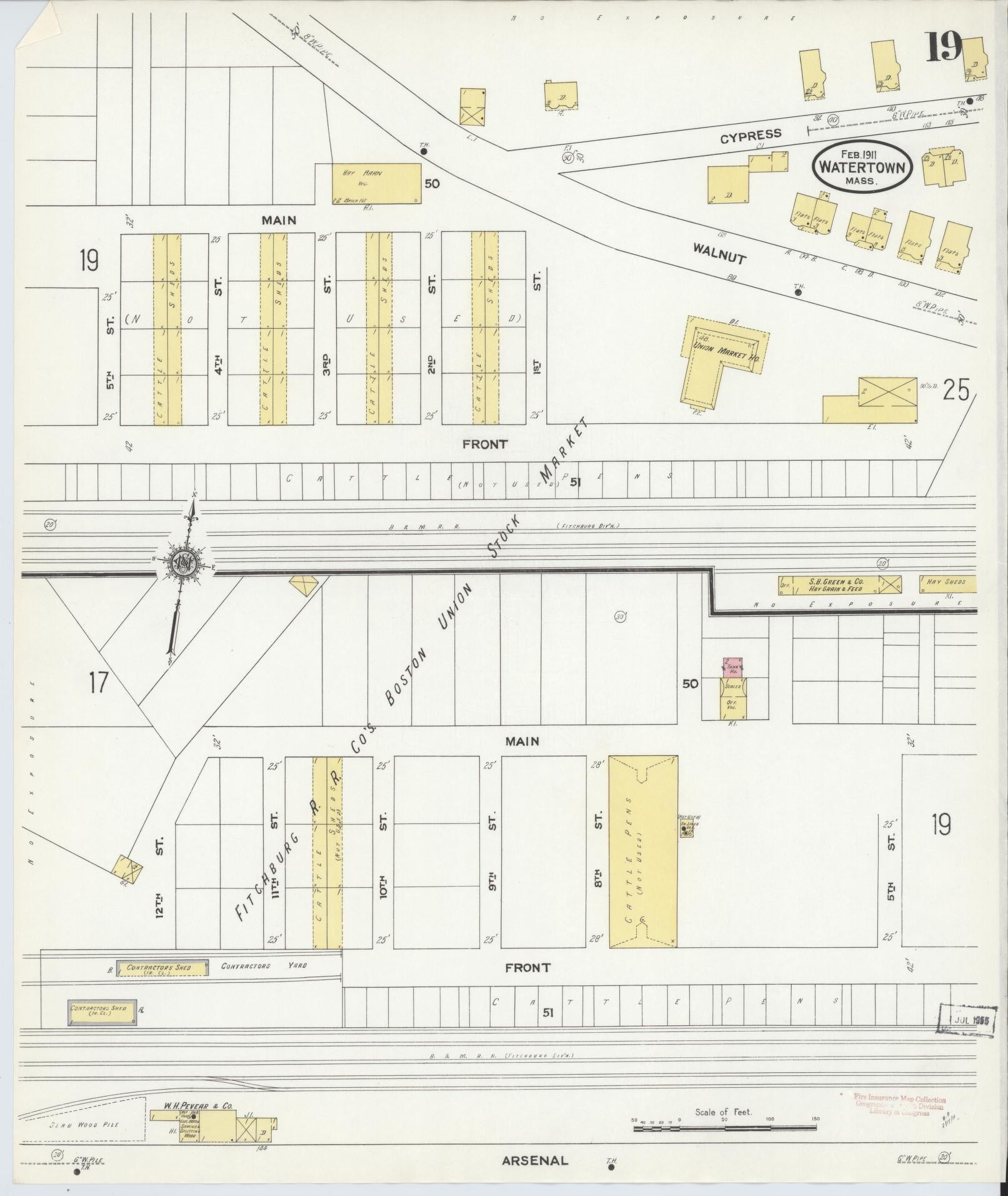 Sanborn Fire Insurance Map from Watertown, Middlesex County, Massachusetts (1911), Sheet #0019 - Complete Map Set gallery image, historic Sanborn map, vintage wall art, Massachusetts Massachusetts