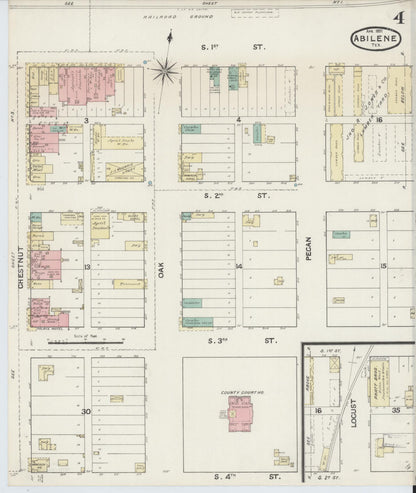 Sanborn Fire Insurance Map from Abilene, Taylor County, Texas (1891), Sheet #0004 - Historic Sanborn Fire Insurance Map Print, vintage old map wall art, antique decor, genealogy gift, Texas Texas map