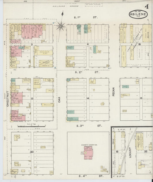 Sanborn Fire Insurance Map from Abilene, Taylor County, Texas (1891), Sheet #0004 - Historic Sanborn Fire Insurance Map Print, vintage old map wall art, antique decor, genealogy gift, Texas Texas map