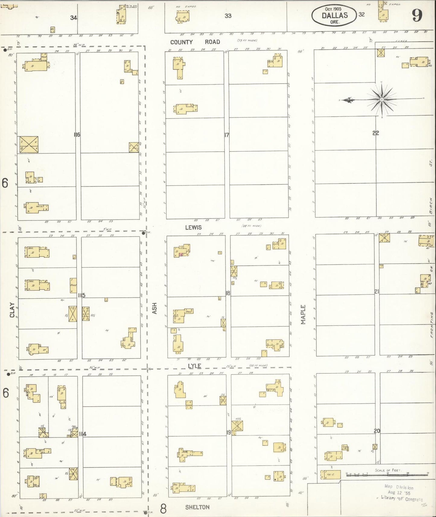 Sanborn Fire Insurance Map from Dallas, Polk County, Oregon (1905), Sheet #0009 - Historic Sanborn Fire Insurance Map Print, vintage old map wall art, antique decor, genealogy gift, Oregon Oregon map