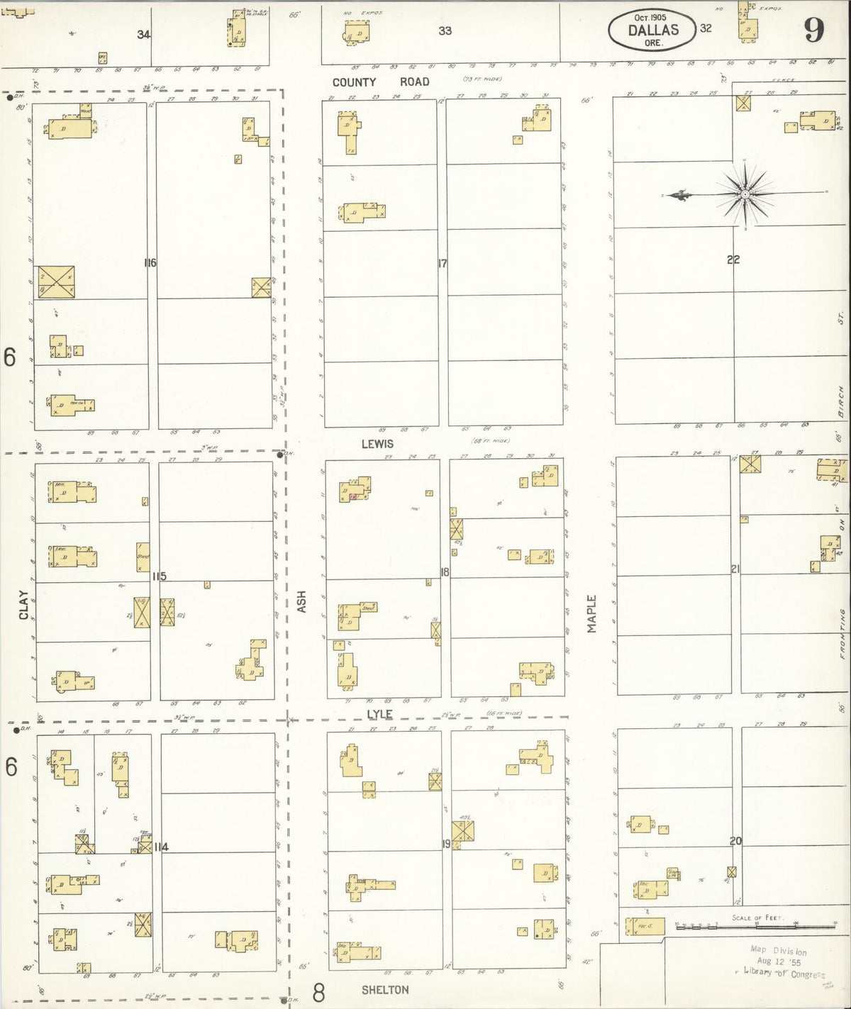 Sanborn Fire Insurance Map from Dallas, Polk County, Oregon (1905), Sheet #0009 - Historic Sanborn Fire Insurance Map Print, vintage old map wall art, antique decor, genealogy gift, Oregon Oregon map