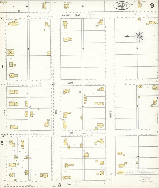 Sanborn Fire Insurance Map from Dallas, Polk County, Oregon (1905), Sheet #0009 - Historic Sanborn Fire Insurance Map Print, vintage old map wall art, antique decor, genealogy gift, Oregon Oregon map