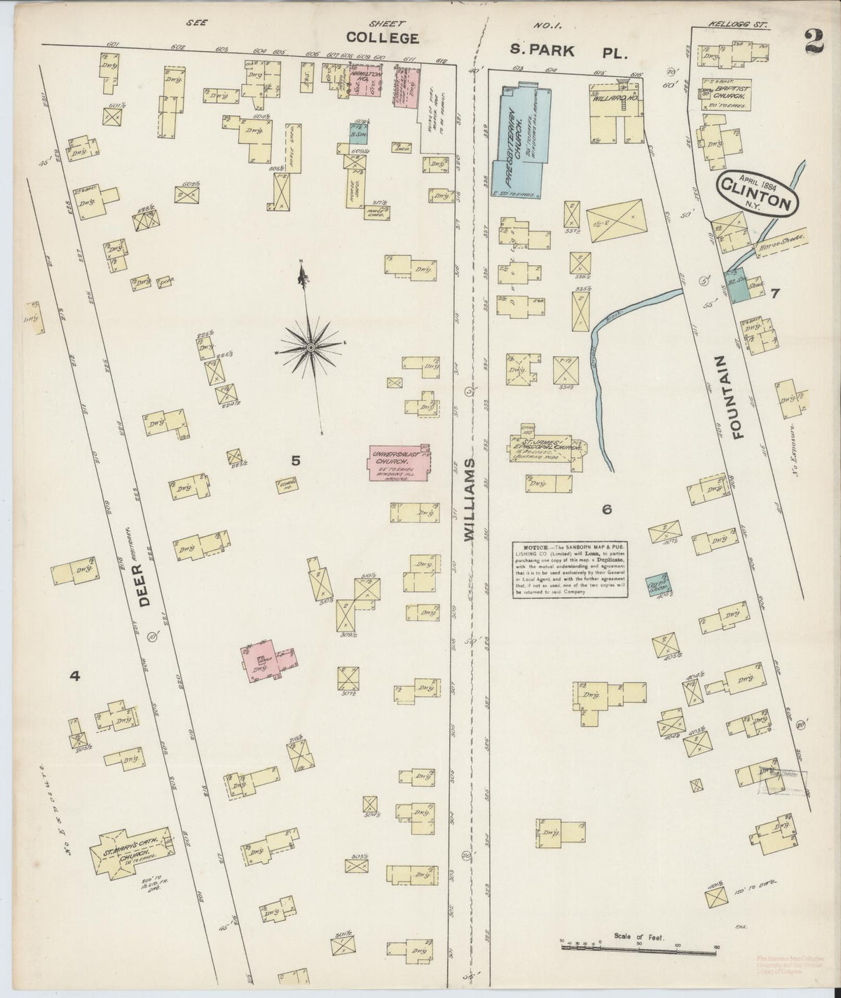 Sanborn Fire Insurance Map from Clinton, Oneida County, New York (1884), Sheet #0002 - Historic Sanborn Fire Insurance Map Print, vintage old map wall art, antique decor, genealogy gift, New York New York map