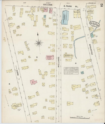 Sanborn Fire Insurance Map from Clinton, Oneida County, New York (1884), Sheet #0002 - Historic Sanborn Fire Insurance Map Print, vintage old map wall art, antique decor, genealogy gift, New York New York map